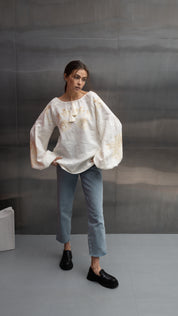 Linen Blouse "Anastasia" with Embroidered Hibiscus Flower