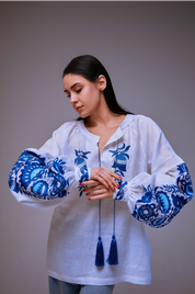 Blouse "Dana"  Wild Flowers & Hibiscus - Blue