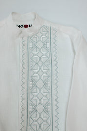 Embroidered White Men’s Shirt with Stand