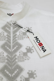 Embroidered White Men’s Shirt with Stand Collar