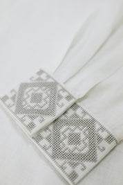 Embroidered White Men’s Shirt with Stand Collar