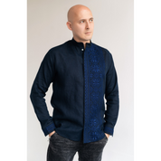 Embroidered White Men’s Shirt with Stand