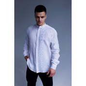 Embroidered White Men’s Shirt with Stand