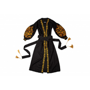 Black Kimono Dress "The tree of Life" with Embroidery