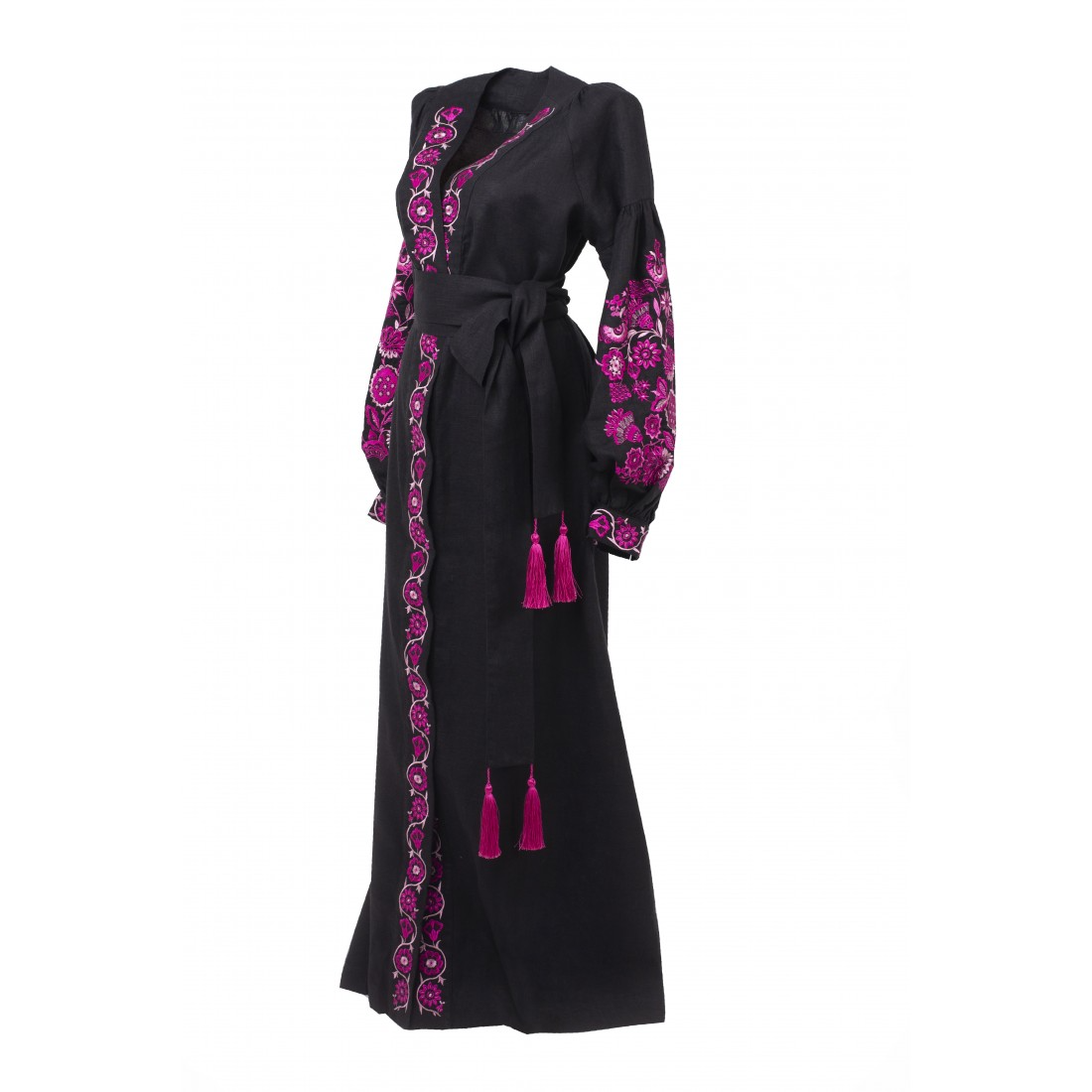 Black Kimono Dress "The tree of Life" with Embroidery