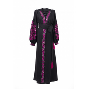 Black Kimono Dress "The tree of Life" with Embroidery