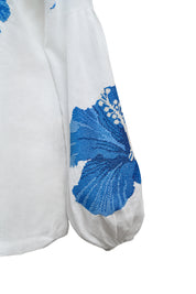 Linen Blouse "Anastasia" with Embroidered Hibiscus Flower