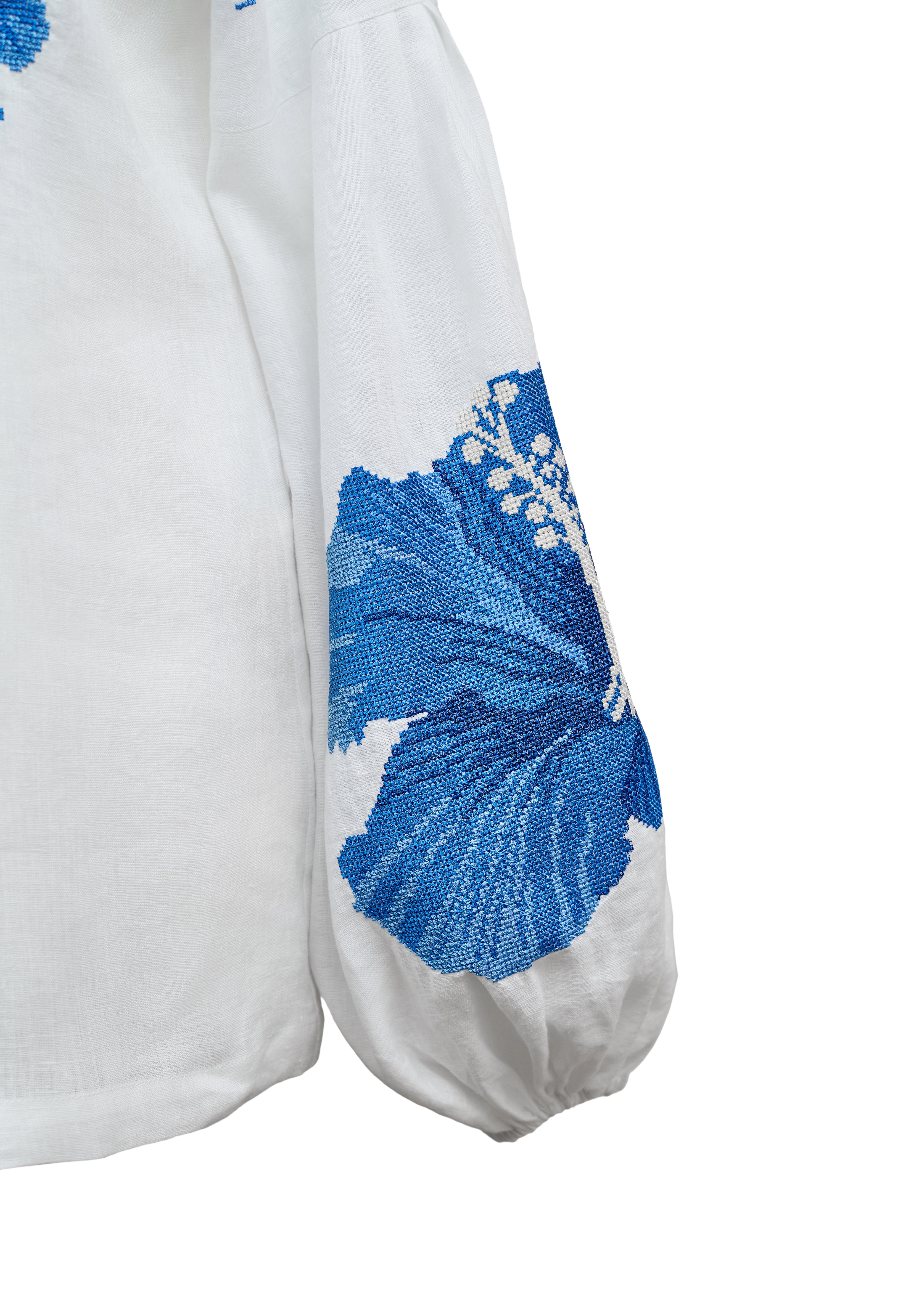 Linen Blouse "Anastasia" with Embroidered Hibiscus Flower