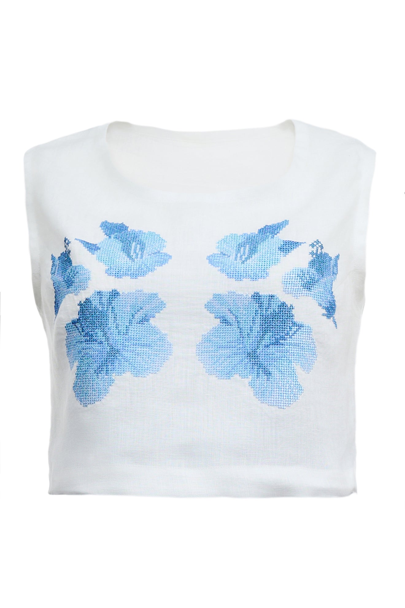 Linen Top "Anastasia" with Embroidered Hibiscus Flower