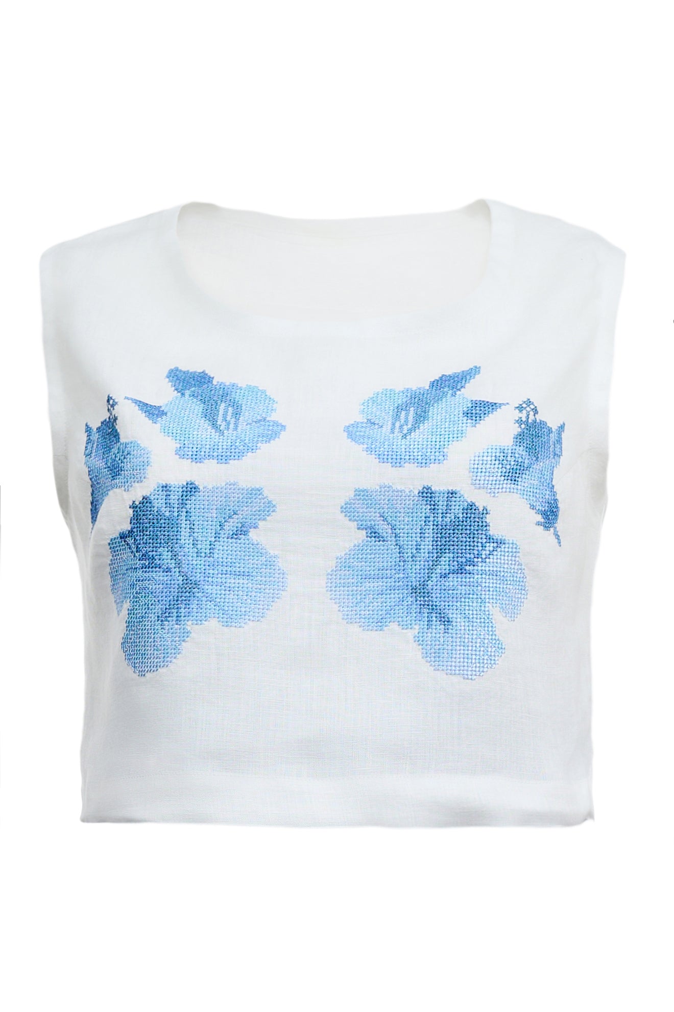 Linen Top "Anastasia" with Embroidered Hibiscus Flower